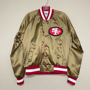 Gold Bomber Jacket with Red Accents